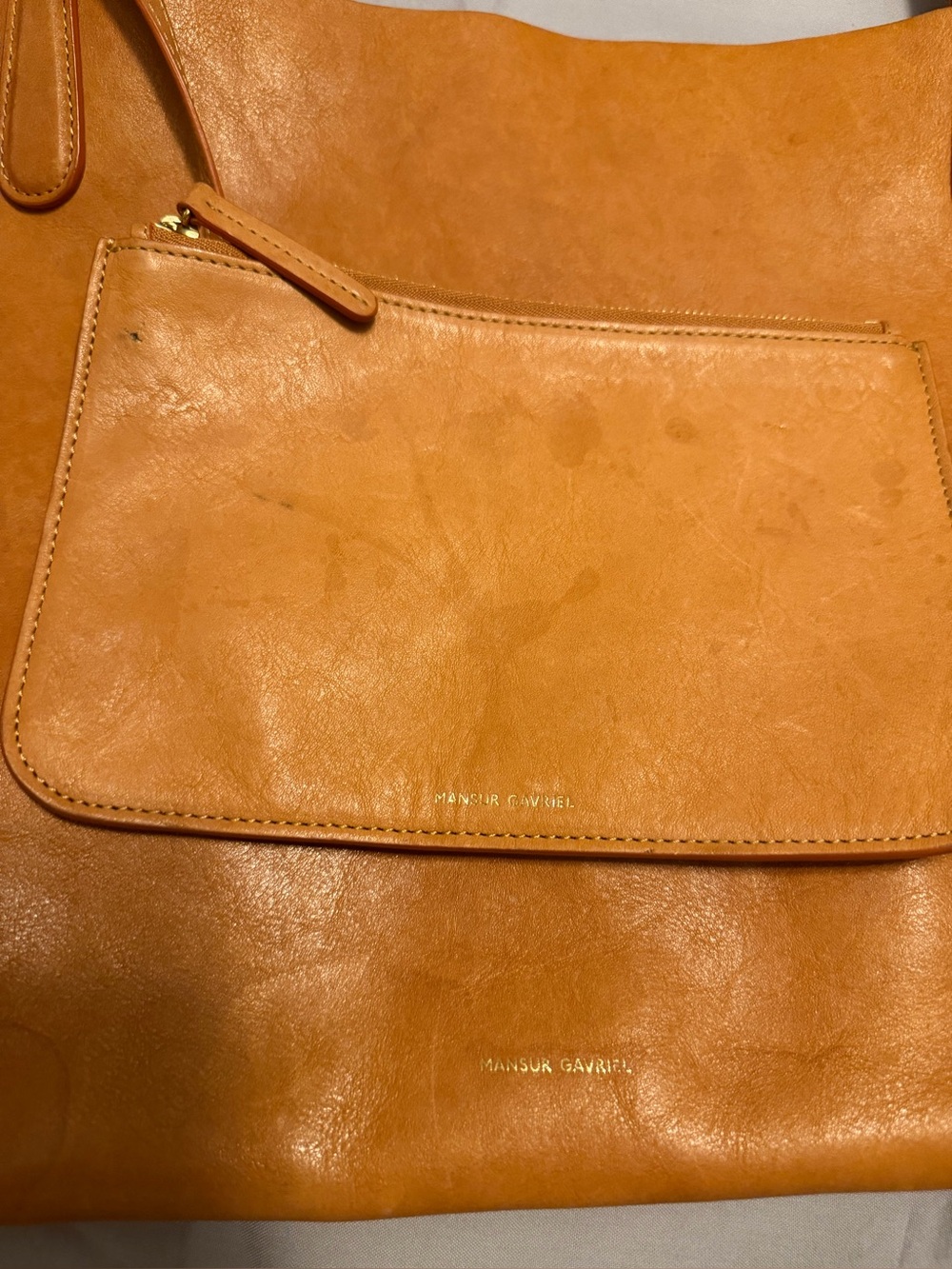 Mansur Gavriel Large Everyday Tote Bag + Zip Pouch | Italian Leather | Tan/Cuoio - Picture 10 of 13
